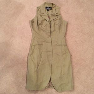 Khaki shift dress buttons on the inside