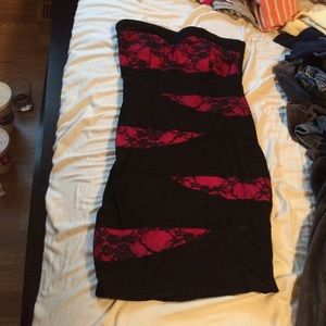 Hot pink lace and black mini dress!