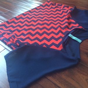 Navy Blue & Red Chevron Dress, M