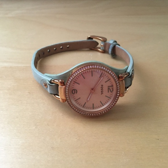 Rose gold and mint Fossil watch