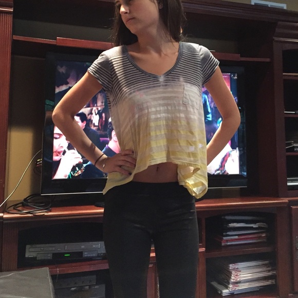 Blue white and yellow striped shirt