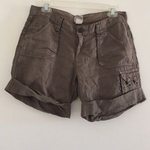 Dark Olive Green/Grey Linen shorts.