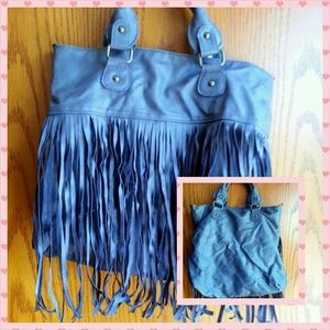 Grey fringe handbag