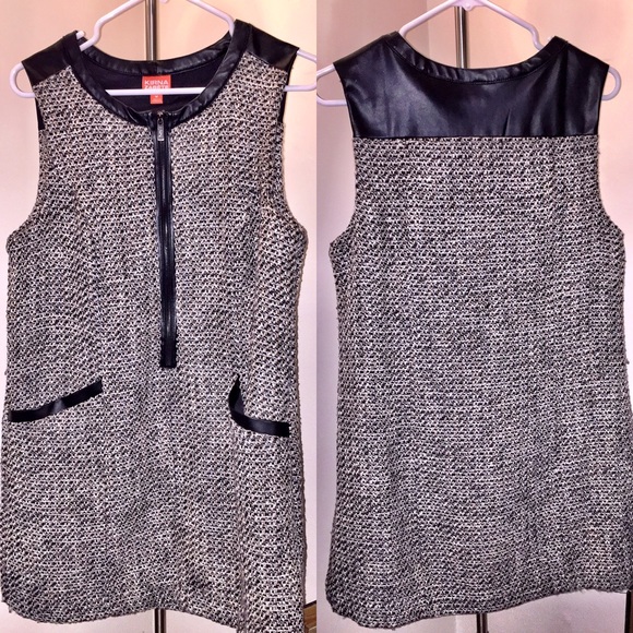 Shift dress with faux leather details!