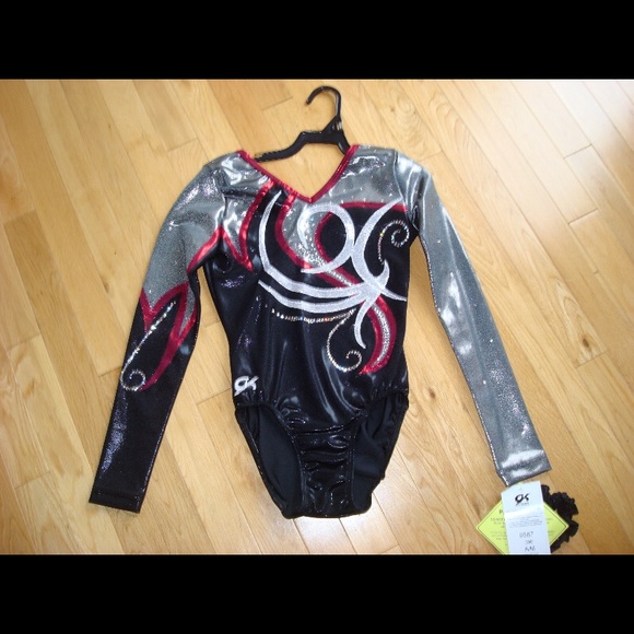 Black, Grey, Red, White Studded Gymnastic Leotard - Picture 2 of 4