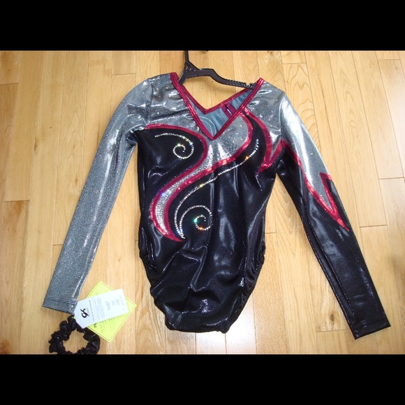 Black, Grey, Red, White Studded Gymnastic Leotard - Picture 3 of 4