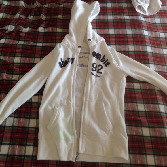 Abercrombie kids white zip up jacket with hood - Picture 1 of 2