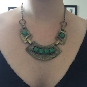 Boho bronze statement necklace with green stones