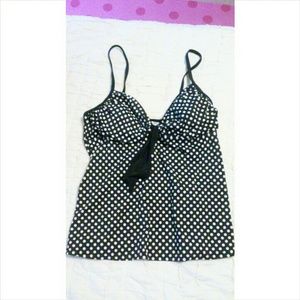 Black polka dot tankini top