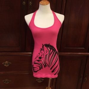Pink halter top with zebra design.