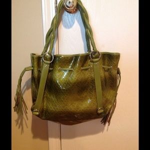 Green patent tassel bag