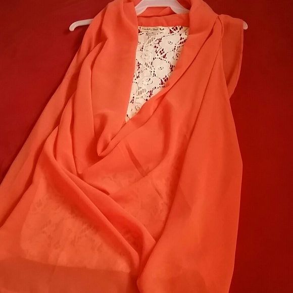 Orange sheer crochet back top