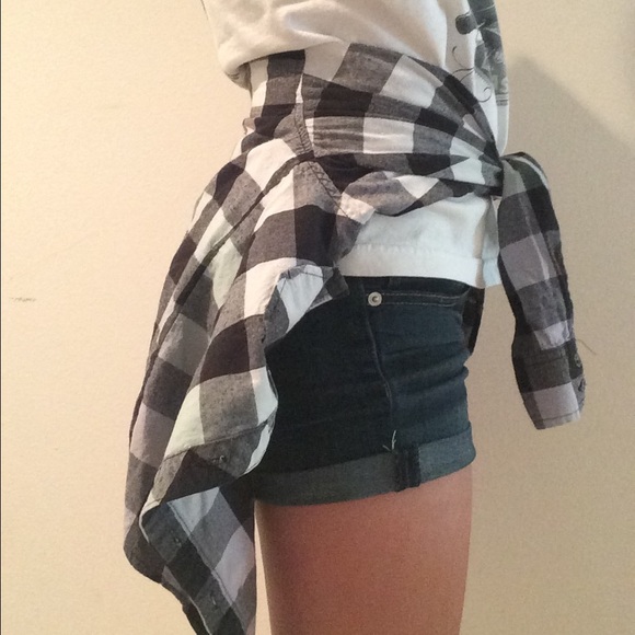 Black&white flannel with faded green and purple.