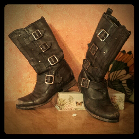 Gunmetal leather boots