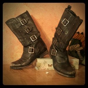 Gunmetal leather boots