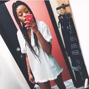 Denim Top W/ Fringed Bottom