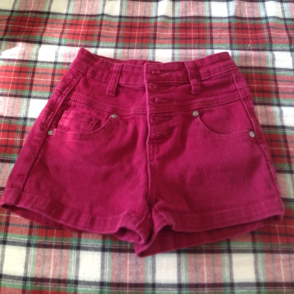denim maroon shorts