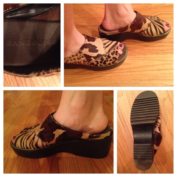 Bandolino hair/fur animal print shoes sz8 brown.