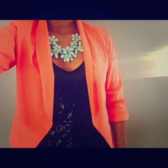 Ruched Neon Coral Blazer
