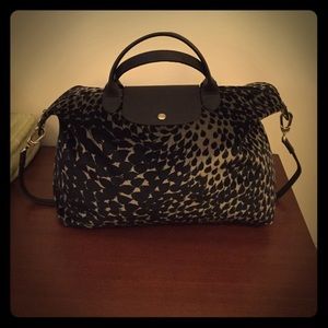 Longchamp Le Pliage velvet plumes tote