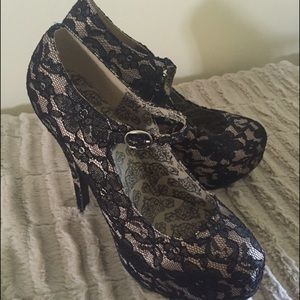 Lace covered platform Mary Jane pumps