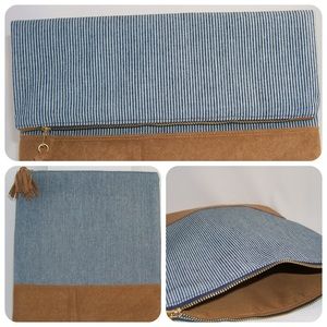 Railroad Denim Foldover Clutch w/Tassel