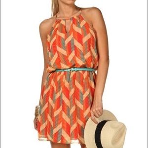 Halter dress with turquoise belt