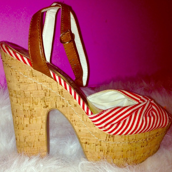 Red and White Sandal Heels