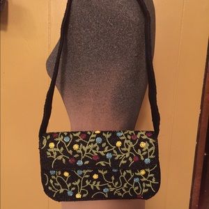 Vintage black beaded Barse purse with strap