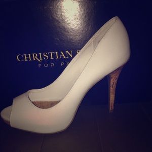 White open toed heels