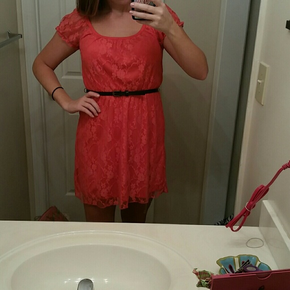 Coral lace dress