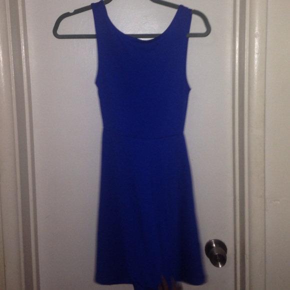 Blue deep v back dress