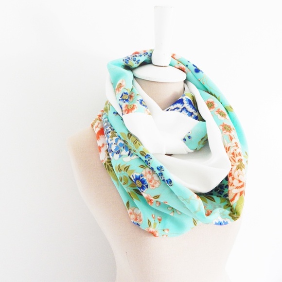 SOLD Asian Floral Mint Silk Infinity Scarf