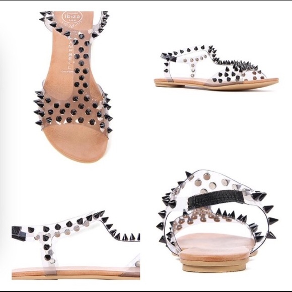 Jeffrey Campbell Puffer Black Spike T-Strap Sandal
