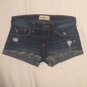 Abercrombie kids dark wash destroyed denim shorts