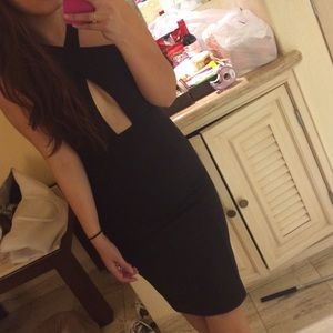 Cross over black midi dress