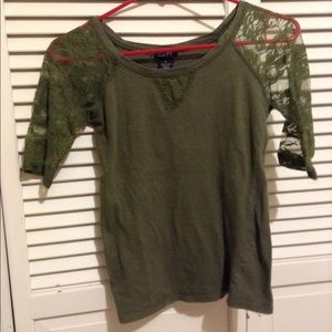 Army green lace t-shirt.  S
