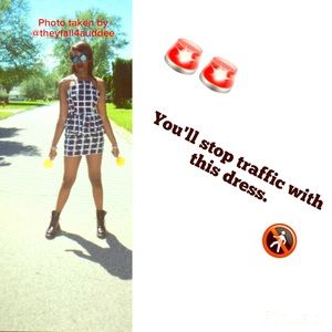 Racer Front Plaid Peplum Dress