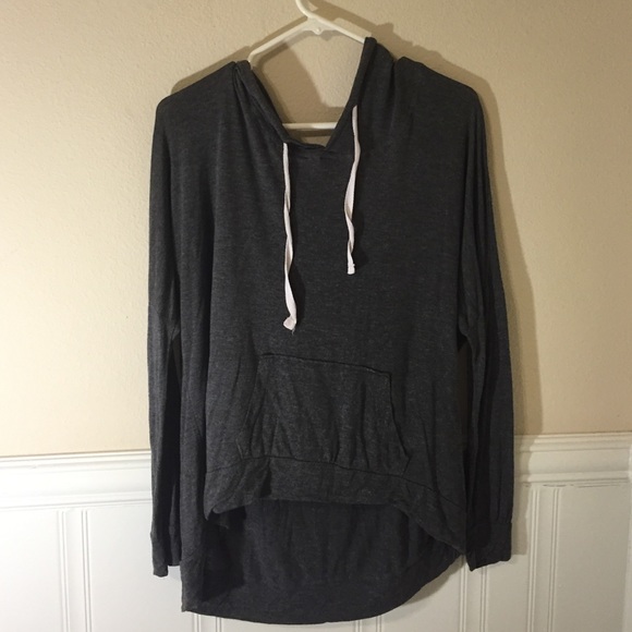 Grey hooded long sleeve shirt