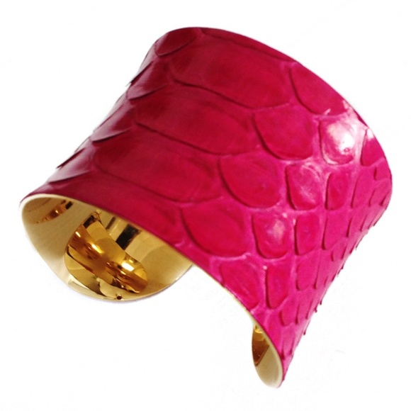 Bright Pink REAL Snakeskin Cuff Bracelet - Picture 1 of 4