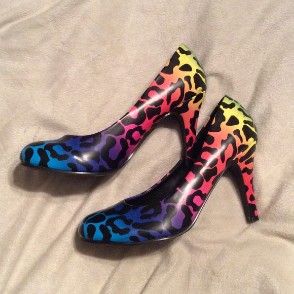 TUK Rainbow Animal Print Heels