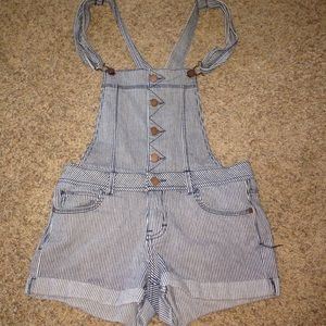 Pinstriped short overalls