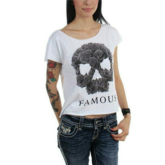 Famous Stars and Straps Rose Skull crop top shirt
