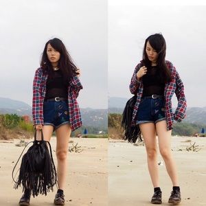 Black FAUX Leather Fringe Backpack with Tassels