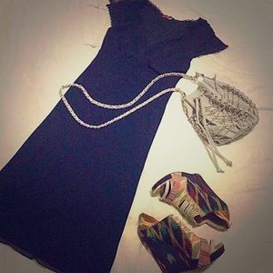 Retro black cap-sleeve dress