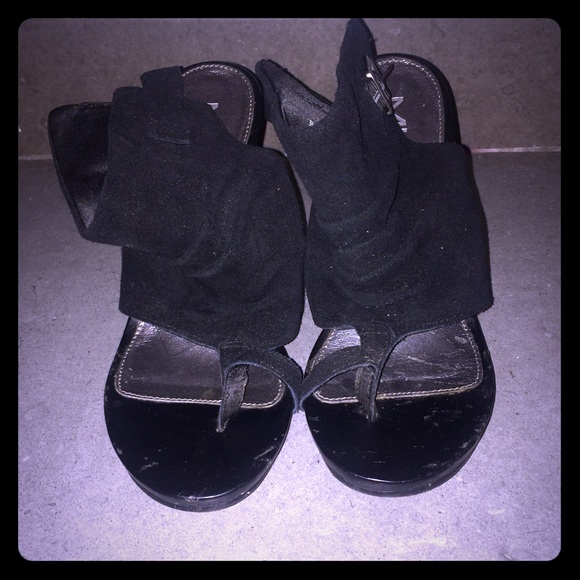 MIA Black Suede Wedges