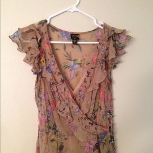 Anthropologie Floral and bird silk dress