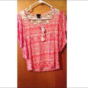 Pink tribal lace top