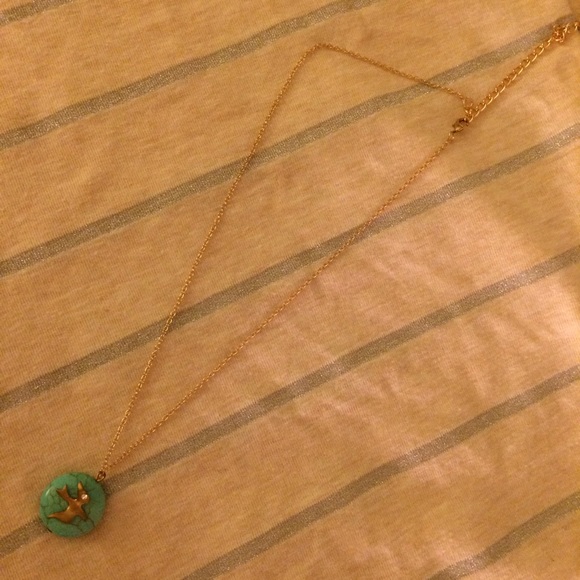 Gold necklace with turquoise rock pendant w/ dove. - Picture 3 of 3