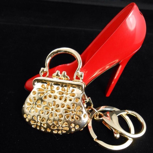 Red Crystal Bling Handbag Purse Charm & Keychain - Picture 2 of 4